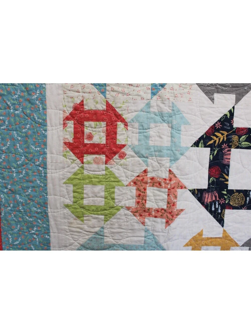 Vtg Handmade Pieced Quilt Classic Mini Churn Dash Fall Theme Queen 68x78